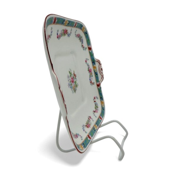 ROYAL DOULTON Square Handled Floral Porcelain Dish England Vintage 10" - Picture 3 of 11